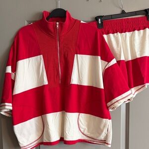 Red and White Striped Two-Piece Set